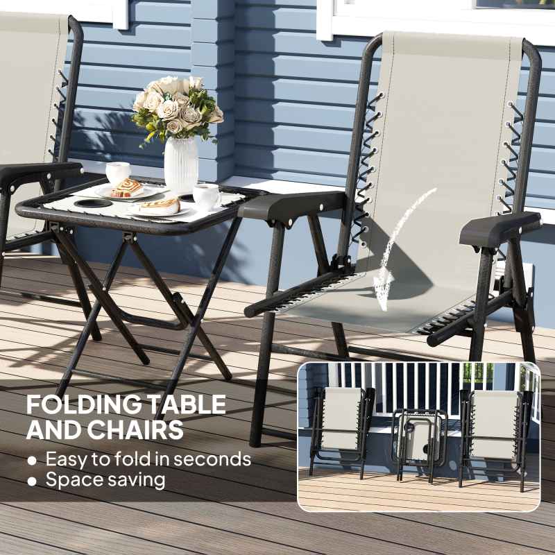 Outsunny 3 Pieces Garden Bistro Set, Folding Table and Chairs Set, Metal Garden Furniture Set with Cup Holders for Outdoor, Patio, Balcony, Dark Grey
