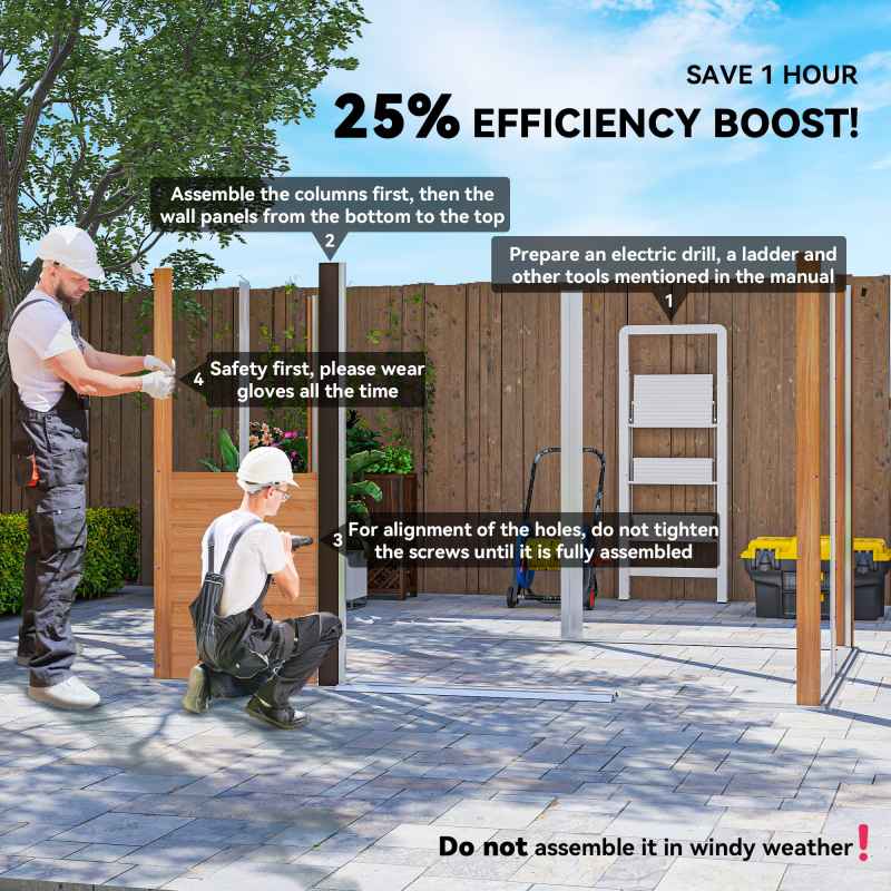 Outsunny 9 x 6ft Metal Garden Shed, House Hut Gardening Tool Storage with Ventilations, Sliding Door, Sloped Roof for Garden, Patio, Brown Wood Effect