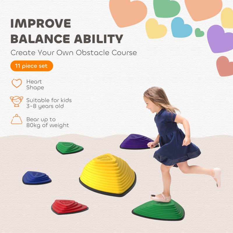 AIYAPLAY Stepping Stones for Kids, 6 Pieces Balance Stones with Non-Slip Wrapping Strips, Outdoor Indoor Stackable Sensory Toys Obstacle Course for Balance and Motor Skills