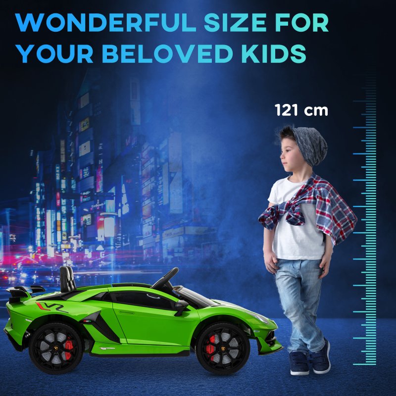 HOMCOM Lamborghini Aventador Licensed 12V Kids Electric Ride On Car Racing Car Toy with Parental Remote Control Battery-powered 2 Motors Music Lights for 3-8 Years Old Green