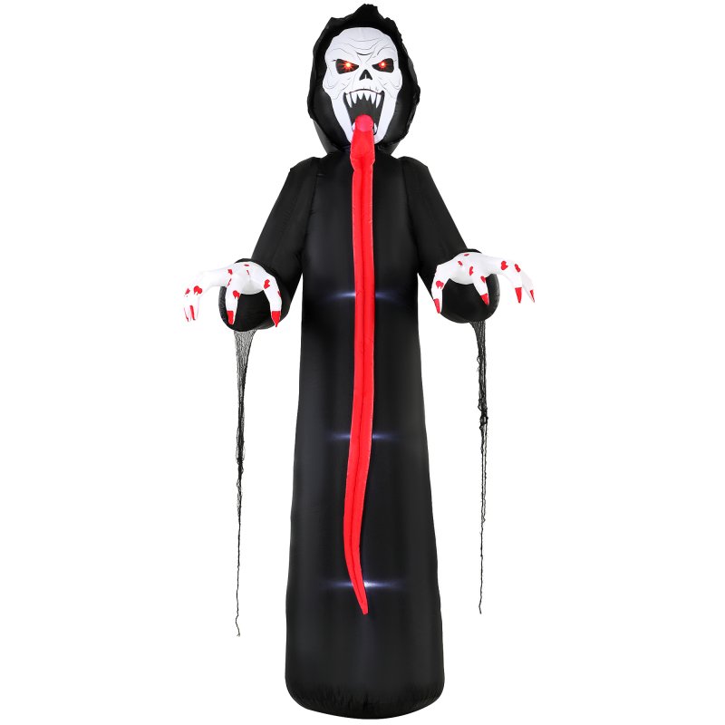 Outsunny 10 FT Halloween Inflatable Skeleton, Scary Halloween Decoration, Inflatable Giant Long Tongue Skeleton Blow Up Decoration with Built-in LED Lights for Yard Garden Indoor Outdoor Decor