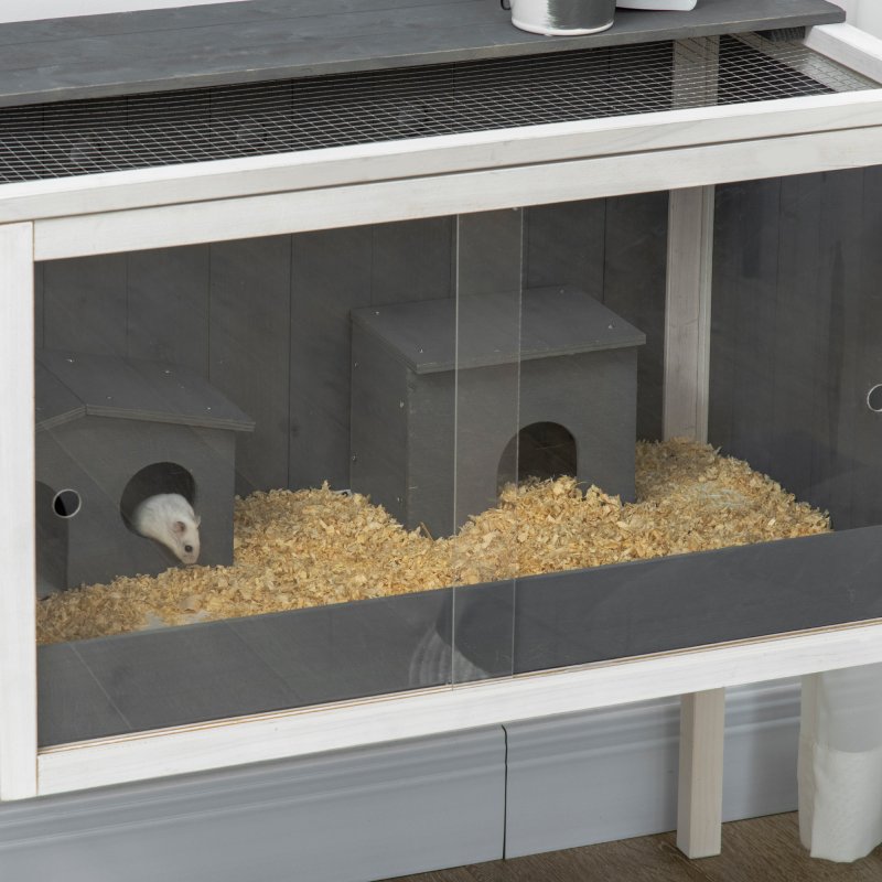 PawHut Wooden Hamster Cages for Hamsters, Gerbils, Rutin Chickens, Small Animal Habitats with Shelf, 82 x 45 x 81cm - Dark Grey