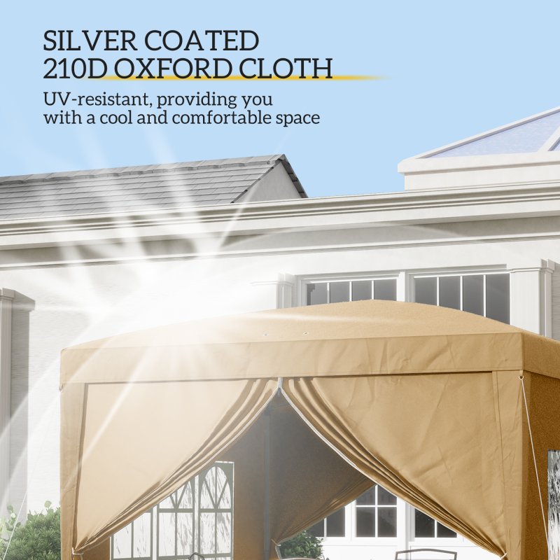 Outsunny 3 x 3 Meters Pop Up Water Resistant Gazebo Wedding Camping Party Tent Canopy Marquee with Carry Bag and 2 Windows, Khaki