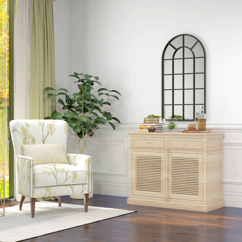 HOMCOM Modern Arched Wall Mirror, 110 x 62 cm Window Mirror for Living Room, Bedroom, Black