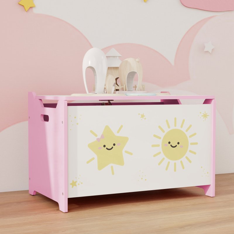 AIYAPLAY Toy Box with Lid, Toy Chest with Safety Hinges for Kids Boys Girls, Kids Storage Box for Living Room, Playroom, Nursery, Bedroom, Pink