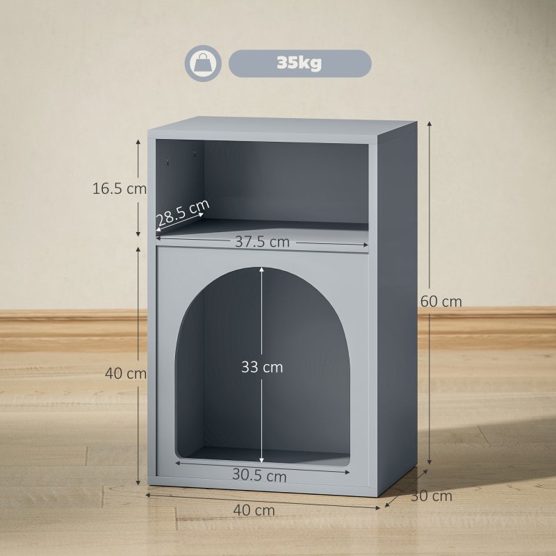 HOMCOM Bedside Table, Modern Bedside Cabinet with 2 Open Compartments and Unique Arch Design, Side Table for Living Room, Bedroom, Grey