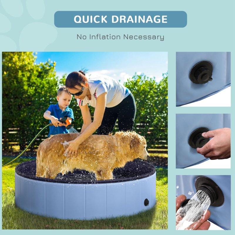 PawHut Foldable Dog Paddling Pool Pet Cat Swimming Pool Indoor/Outdoor Collapsible Summer Bathing Tub Shower Tub Puppy Washer (120 x 30H cm, Blue)