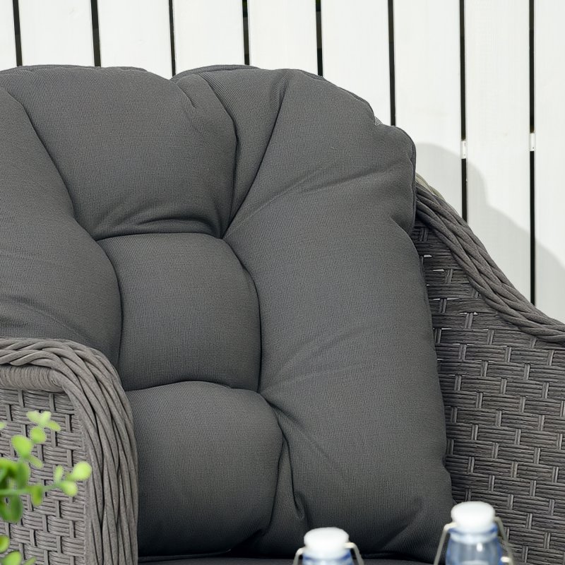 Outsunny 4 Pieces Rattan Garden Furniture Set, Round Wicker Garden Sofa Set with Loveseat, Armchairs and Glass Top Table, Outdoor Conservatory Furniture with Cushions for Patio, Balcony, Light Grey