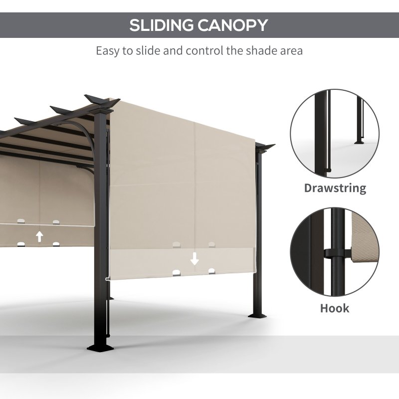 Outsunny 3 x 3(m) Garden Pergola, Outdoor Pergola Gazebo with Adjustable Canopy, Sun Shade Patio Canopy Shelter, Beige