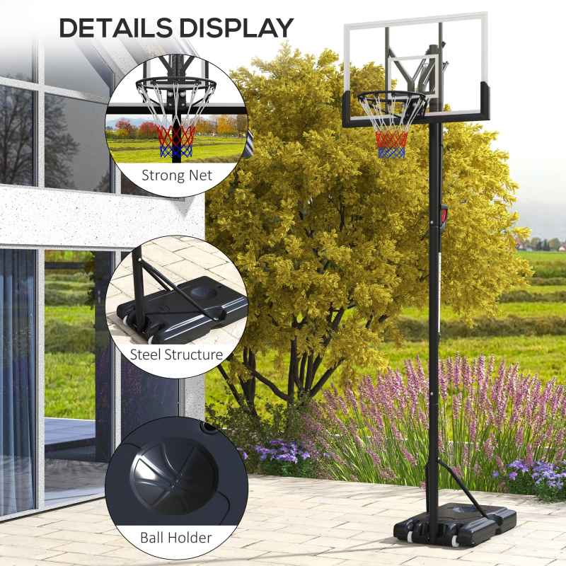 SPORTNOW Portable Basketball Hoop and Stand, Six-Level Height with Quick Lift, Shatter-Resistant Backboard and Wheels, Freestanding Basketball Hoop System for Junior, Adults - 2.35-3.05m