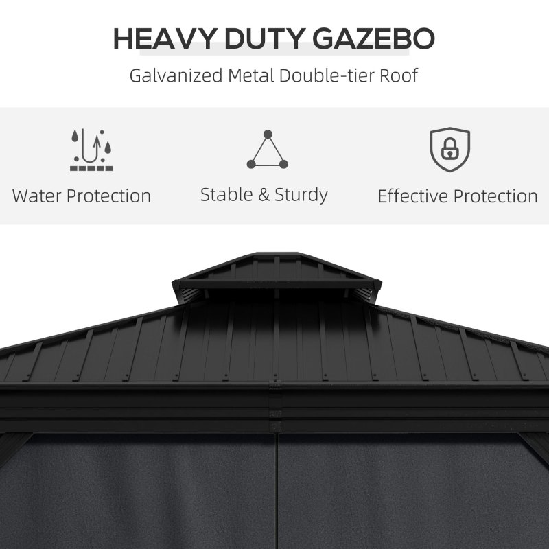 Outsunny 3 x 3.7m Outdoor Hardtop Gazebo Canopy Aluminium Frame with 2-Tier Roof & Mesh Netting Sidewalls for Patio, Dark Grey