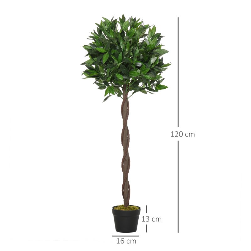 Outsunny Artificial Bay Laurel Topiary Trees w/ Pot Fake, Set Of 2 120cm/4FT Indoor Outdoor Greenery Plant Home Office Garden Decor Green