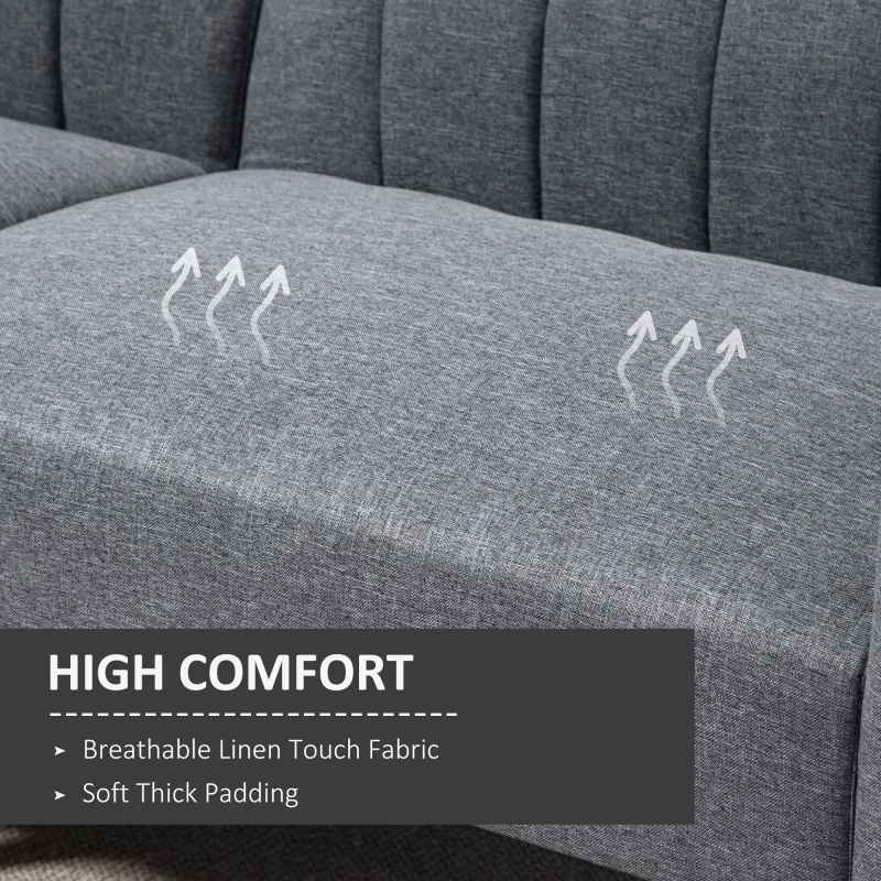 HOMCOM 3 Seater Sofa Bed, Convertible Linen Fabric Sofa Couch, Click Clack Sofabed with Adjustable Split Backrest for Living Room, Bedroom, Guest Room