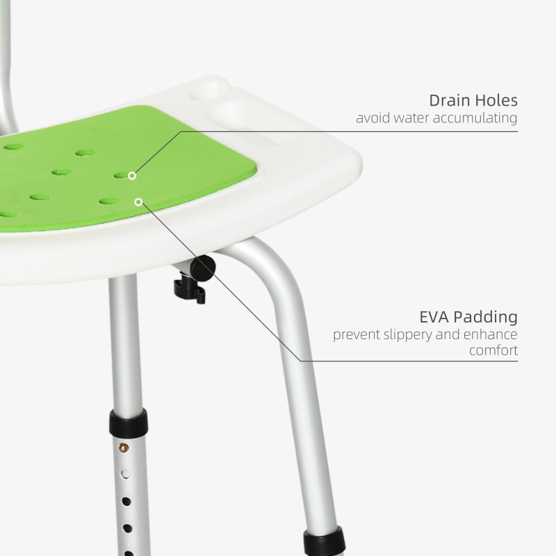 HOMCOM Shower Chair for the Elderly and Disabled, 6-Level Height Adjustable Shower Stool with Backrest, Curved Seat, Anti-slip Foot Pads and Shower Head Holder