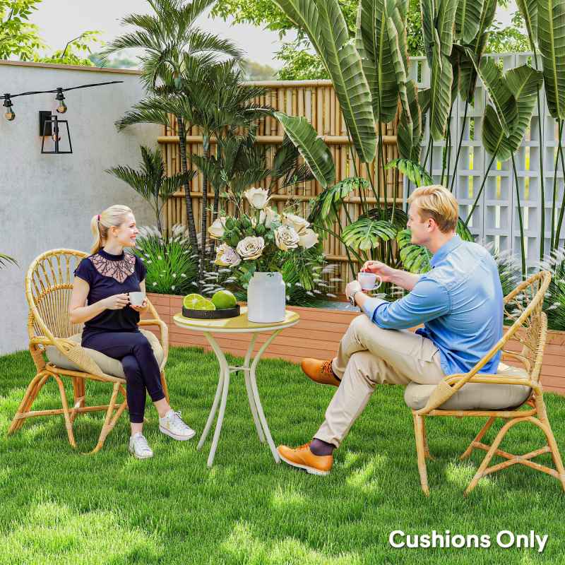 Outsunny Outdoor Seat Cushions Set of 2 with UV Protected Cover, Thick Round Chair Cushions for Patio Furniture, Tufted Design Chair Pads, 60 x 60 cm, Beige