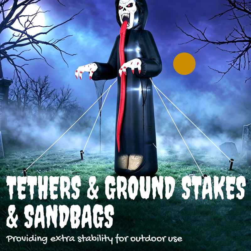 Outsunny 10 FT Halloween Inflatable Skeleton, Scary Halloween Decoration, Inflatable Giant Long Tongue Skeleton Blow Up Decoration with Built-in LED Lights for Yard Garden Indoor Outdoor Decor