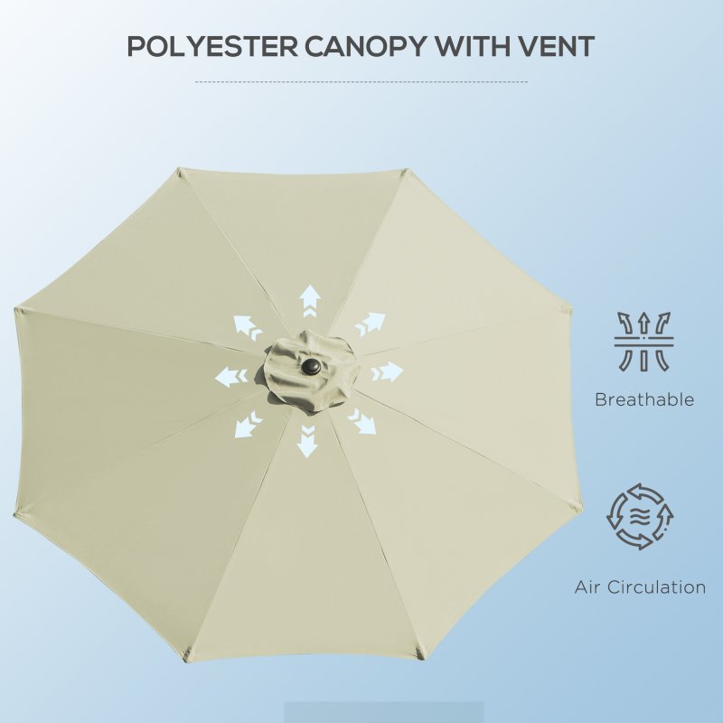 Outsunny 3(m) Tilting Parasol Garden Umbrellas, Outdoor Sun Shade with 8 Ribs, Tilt and Crank Handle for Balcony, Bench, Garden - Beige