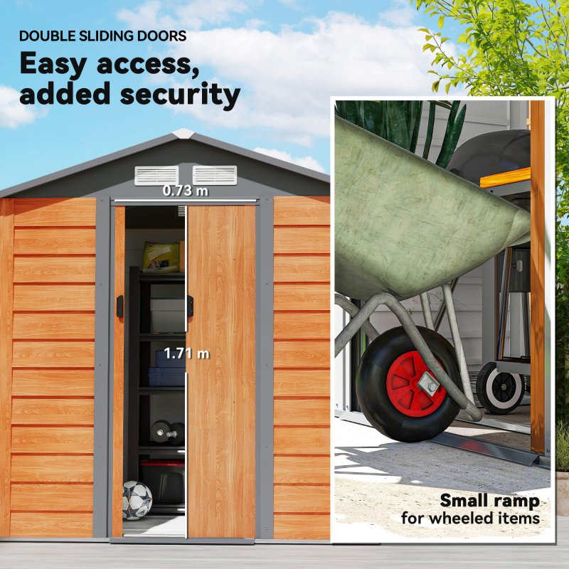 Outsunny 6.5 x 5ft Garden Shed, Metal Storage Tool House Gardening Tool Storage with Shutter Vents, Brown and Grey