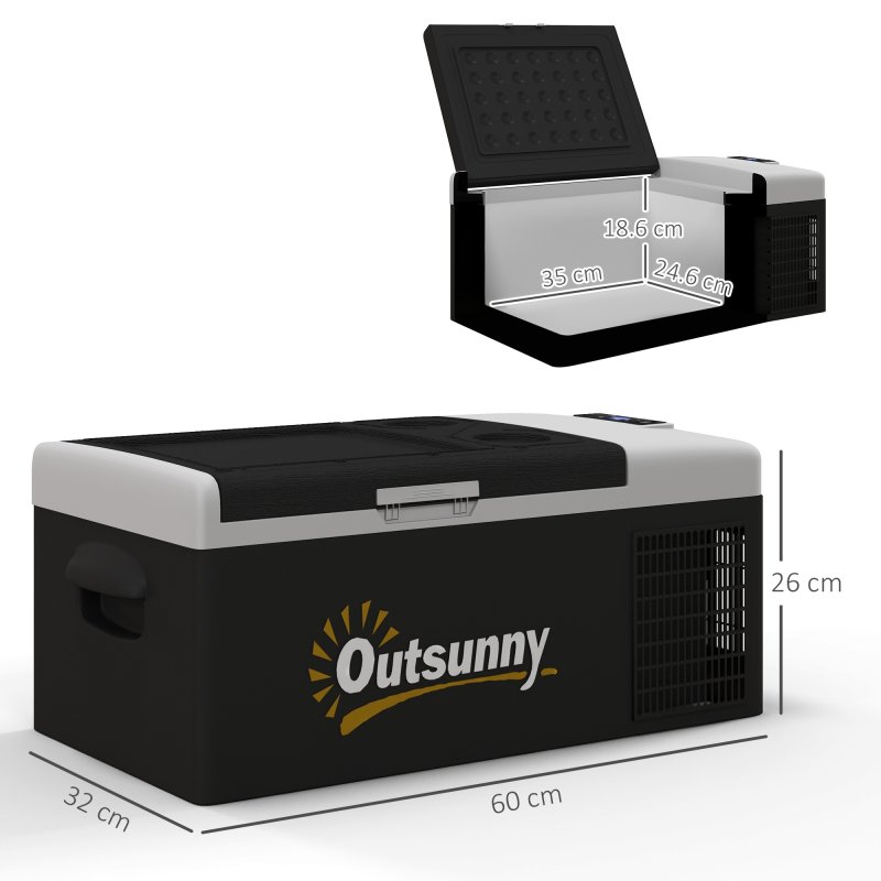 Outsunny 16L Car Refrigerator,  Portable Compressor Camping Fridge Freezer with 12/24V DC and 100-240V AC for Car, RV and Camping Use, Down to -20°C, Black