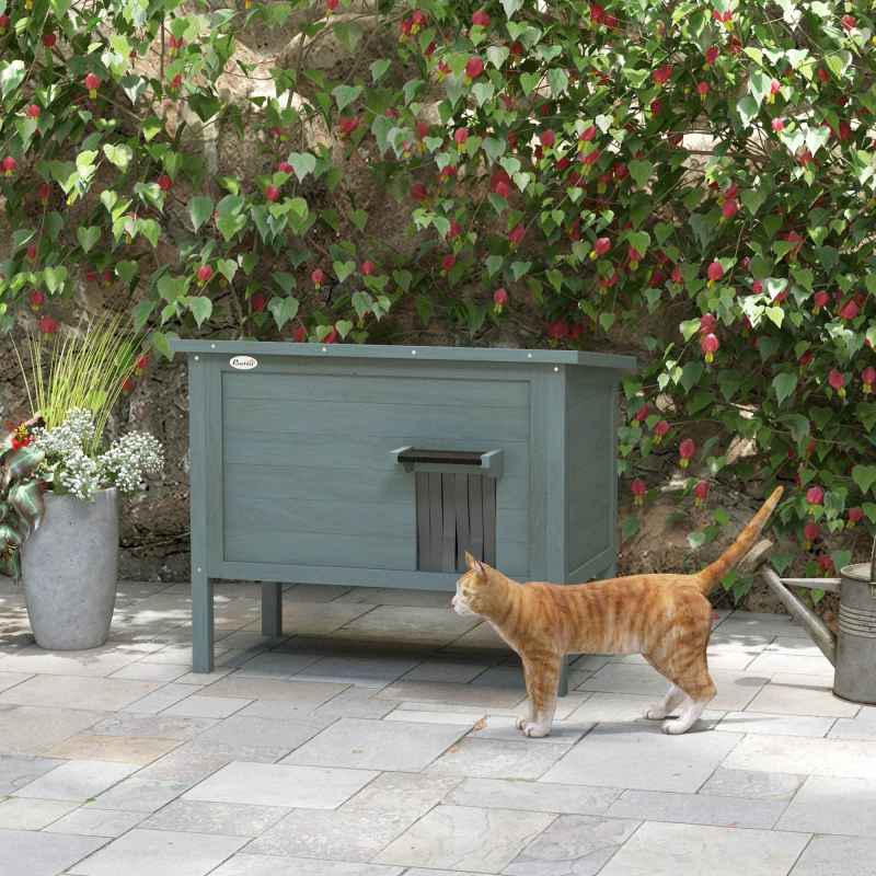 PawHut Outdoor Cat House, Feral Insulate Wooden Kitten House with Removable Floor, Water-Resistant Openable Roof, 85 x 50 x 68.5cm - Charcoal Grey