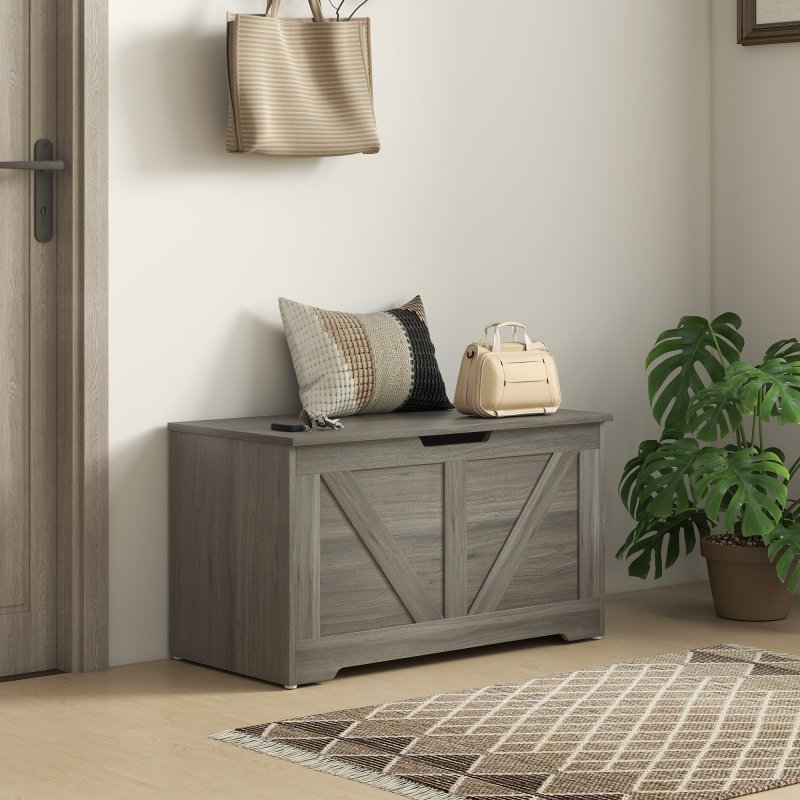 HOMCOM 100L Storage Chest, Storage Trunk with 2 Safety Hinges and U-shaped Cut-out Pull, Organiser Box for Living Room, Entryway, 80 x 40 x 45 cm, Charcoal Grey