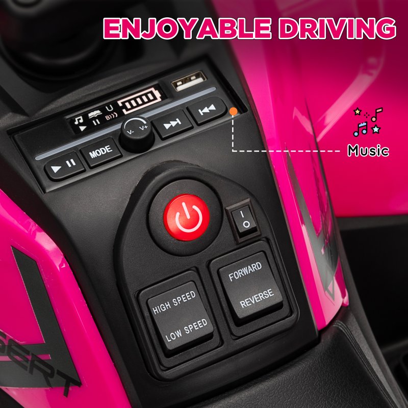 AIYAPLAY 12V Kids Electric Ride on ATV, Battery Powered Quad Bike with 4 Suspension Wheels, Forward Reverse Function, Headlights, Music, Storage Basket, for Ages 3-5 Years, Pink