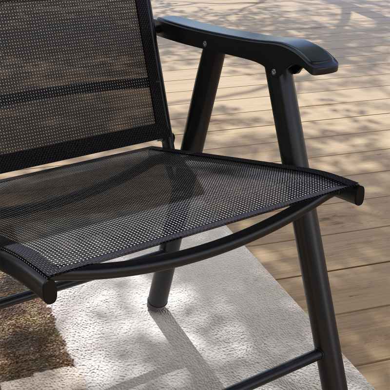 Outsunny Set of 4 Folding Garden Chairs, Metal Frame Garden Chairs Outdoor Patio Park Dining Seat with Breathable Mesh Seat, Black