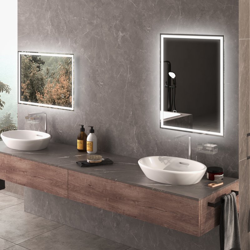 HOMCOM Bathroom Mirror with LED Lights, Illuminated Makeup Mirror with 3 Colours, Defogging Film and Memory Function, Hardwired, Horizontal or Vertical