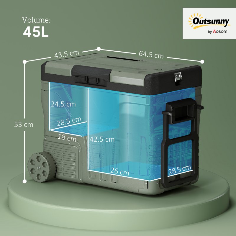 Outsunny 45L Car Fridge Freezer Dual Zone, Portable Camping Fridge 12V/24V DC & 100-240V AC, Electric Cool Box -20°C-20°C with Wheels and LED Light, for Travel, RV, Road Trip, Picnic