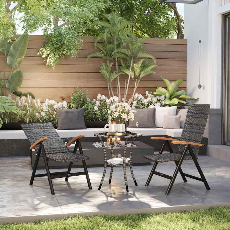 Outsunny 2 Pieces Outdoor Folding Dining Chair, PE Rattan Chair with Armrests, High Backrest, for Garden, Camping, Balcony, Porch, Mixed-grey