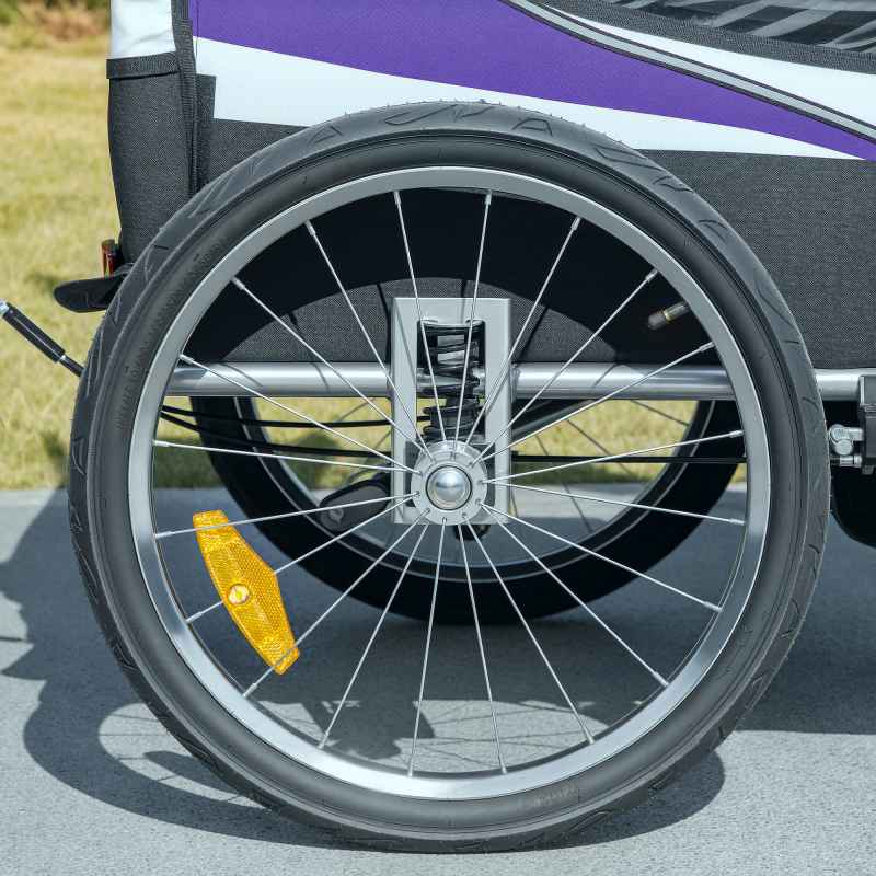 HOMCOM Child Bike Trailer, Baby Bicycle Trailer for 2 Kids with 5 Point Harness, Steel Frame, Reflectors, Safety Flag, Hitch Coupler, Purple