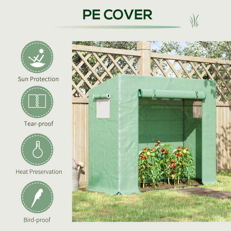 Outsunny Tomato Greenhouse Walk-in Garden Greenhouse with Pent Roof, Roll-up Door, Mesh Window for Plants Flowers Herbs Grow, 200 x 76 x 168 cm, Green