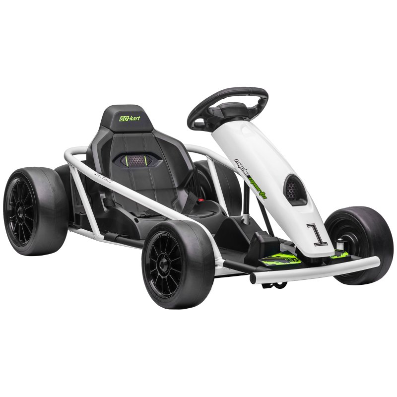 HOMCOM 24V Electric Go Kart for Kids, Drifting Ride-On Racing Go Kart with Slow Start, Music, Horn Honking and Safety Belt, for 8-12 Years Old, White