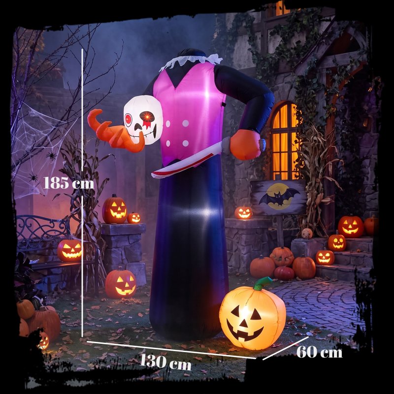 Outsunny 6 FT Halloween Inflatable Headless Skeleton, Scary Halloween Decoration, Inflatable Skeleton Blow Up Decoration with Built-in Colourful LED Lights for Garden Indoor Outdoor Decor