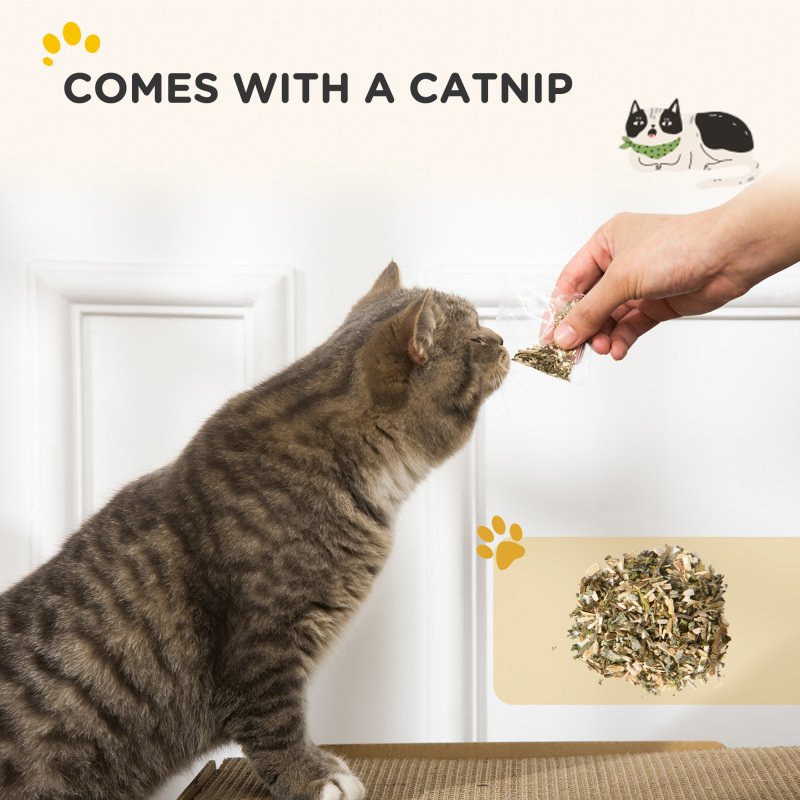 PawHut Cat Scratching Board, Cat Scratcher TV Shape Corrugated Cardboard 2 in 1 Cat House with Catnip, for Indoor Cats, Brown