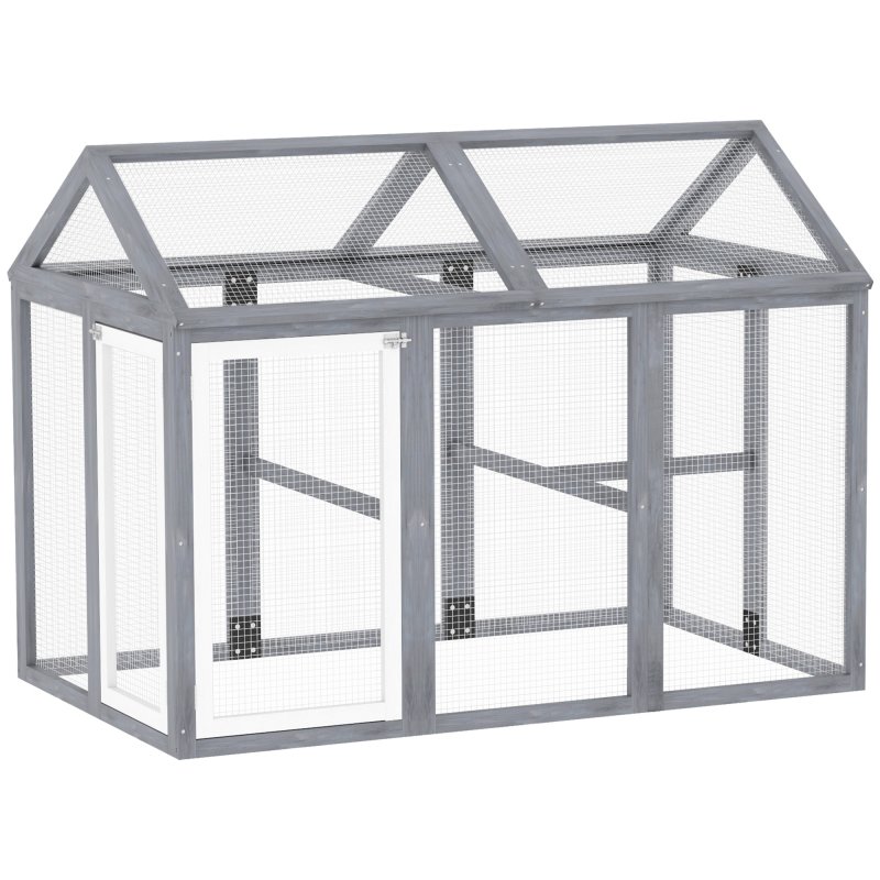 PawHut Large Chicken Run, Wooden Chicken Coop, Pet Playpen w/ Combinable Design - Grey