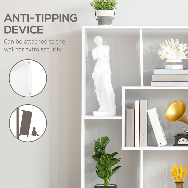 HOMCOM 8-Tier Freestanding Bookcase w/ Melamine Surface Anti-Tipping Foot Pads Home Display Storage Grid Stand Bedroom Living Room Furniture Modern Style 