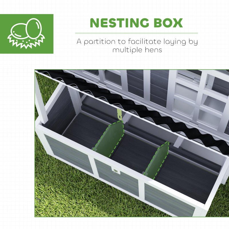 PawHut Wooden Chicken Coop with Nesting Box, Hen House Poultry Cage with Slide-Out Tray, Waterproof Roof, Perches, for 4-6 Chickens, 100 x 86 x 100cm