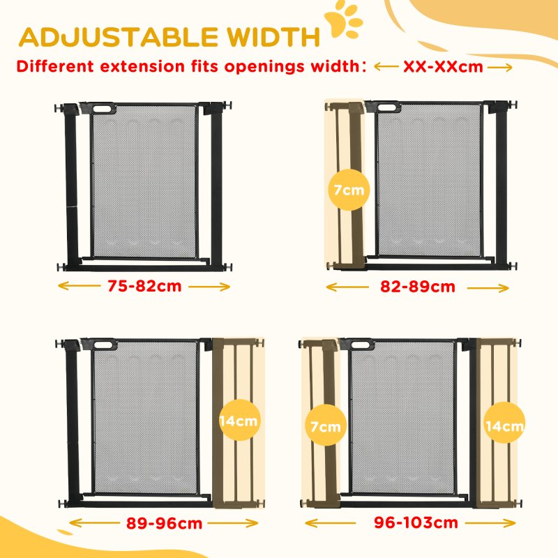 PawHut Pressure Fit Safety Gate for Doorways and Staircases, Dog Gate w/ Auto Closing Door, Pet Barrier for Hallways w/ Double Locking, Openings 75-103CM - Black