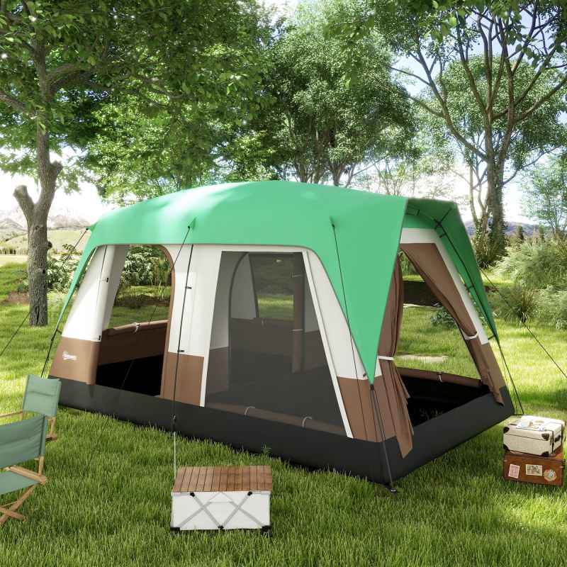 Outsunny 6-7 Man Camping Tent, 3000mm Waterproof Family Tunnel Tent with Sewn in Groundsheet and Top Light Hook, Portable with Bag, for Fishing Hiking Festival, Green