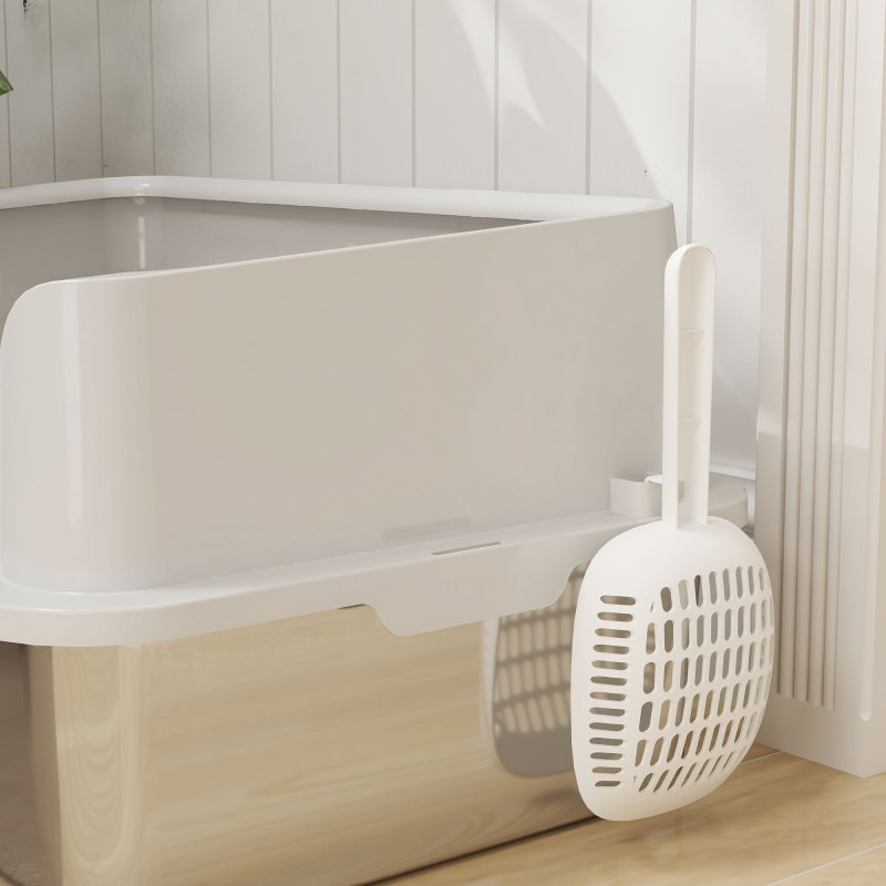 PawHut Stainless Steel Litter Box, High Sided Metal Cat Litter Tray with Detachable Rim, Scoop, Easy Cleaning, Odour-Resistant, 60 x 40 x 28 cm