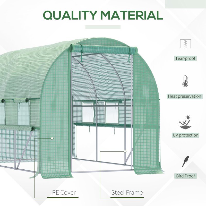Outsunny 3 x 2 x 2m Polytunnel Greenhouse with Roll-up Sidewalls, Door and 6 Mesh Windows, Walk In Green House with UV-resistant PE Cover, Green