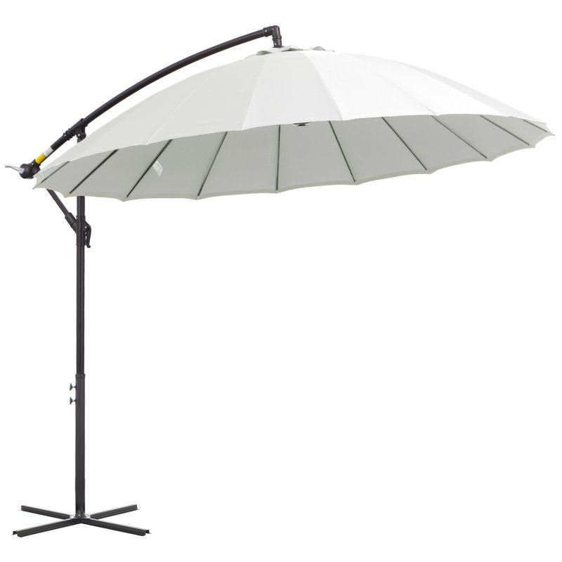Outsunny 3(m) Cantilever Shanghai Parasol Garden Hanging Banana Sun Umbrella with Crank Handle, 18 Sturdy Ribs and Cross Base, White