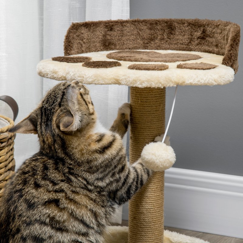 PawHut Cat Tree, 44cm Cat Tower, Cat Tree for Indoor Cats, with Sisal Cat Scratching Post, Platforms, Toy Ball - Brown
