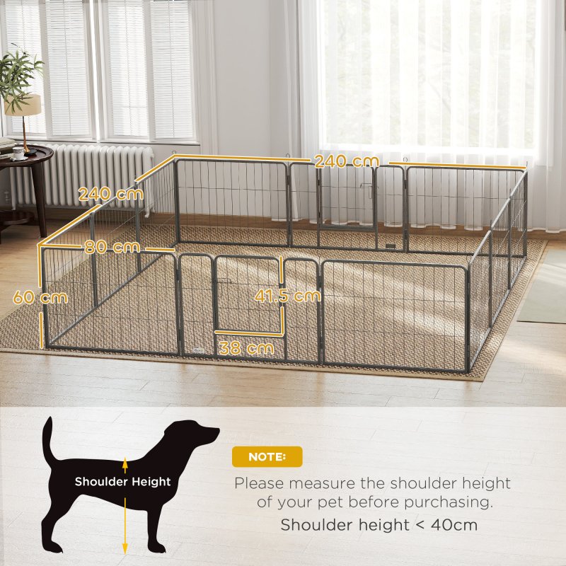 PawHut Dog Pen 12 Panels Puppy Pen Heavy Duty Pet Playpen for Indoor Outdoor for Dogs, Rabbits, Ducks 60cm High