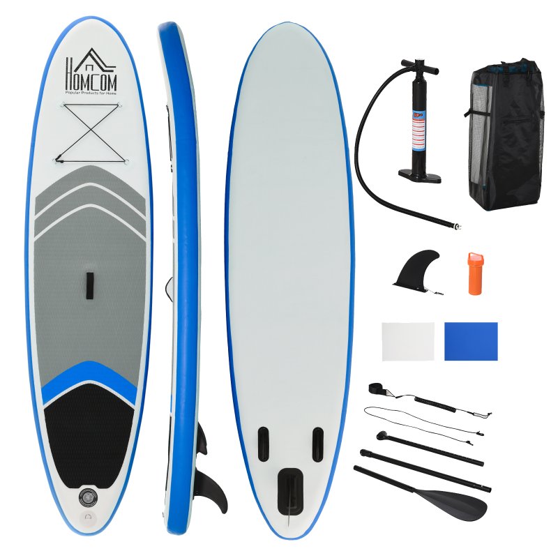 HOMCOM 10' x 32" x 6" Inflatable Stand Up Paddle Board, Non-Slip & Ultra-Light Deck with SUP Accessories, Adj Paddle, Backpack Bag, and Three Bottom Fins, for Youth Adults Beginner, Blue