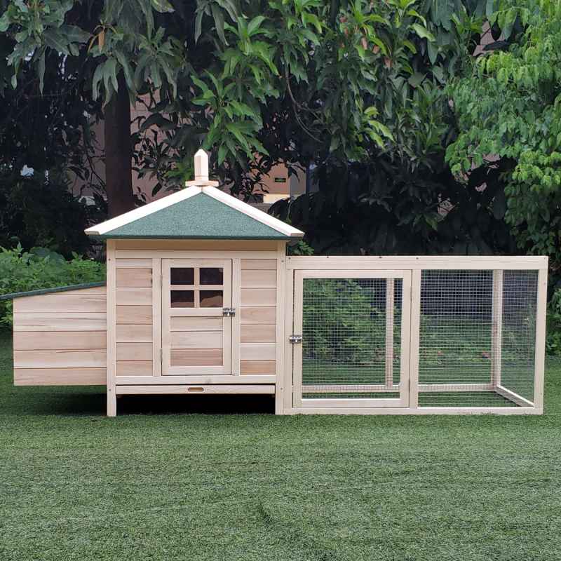 PawHut Chicken Coop with Chicken Run, Outdoor Hen House Poultry Cage with Nesting Box, Openable Top, 196 x 76 x 97cm, Natural