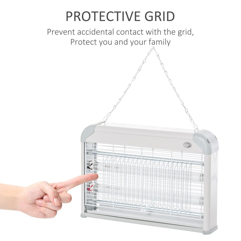 Outsunny Electric Fly Zapper, 20W Electric Fly Killer, Wall Hanging Bug Zapper Indoor & Outdoor Attracting Insect Mosquito Killer, Grey