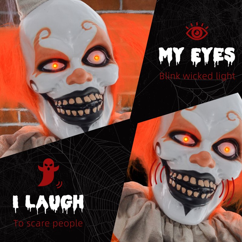 HOMCOM 183cm Orange Classic Clown Outdoor Halloween Decoration, Halloween Animatronic with Sound Activated, Light Up Eyes, Sound Effects, Animated Prop for Haunted House