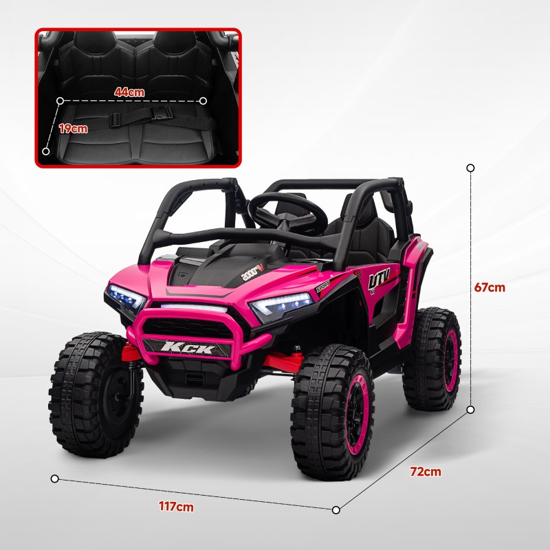 AIYAPLAY 2 Seater Ride on Truck, 24V 7AH Battery Powered Electric Ride On Car with Parental Remote Control, Spring Suspension, 3 Speeds, LED Lights, MP3, Horn, Music, Pink